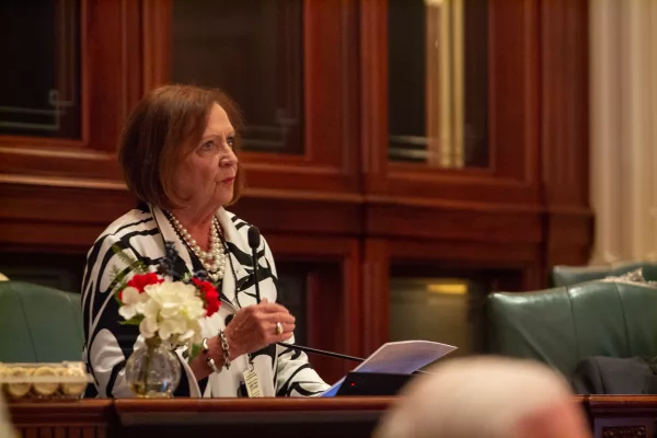 Rep. Norine Hammond, R-Macomb, tells Democrats in the General Assembly they should include a line item in the fiscal year 2026 budget for treating their “spending addiction.” (Capitol News Illinois photo by Jerry Nowicki)