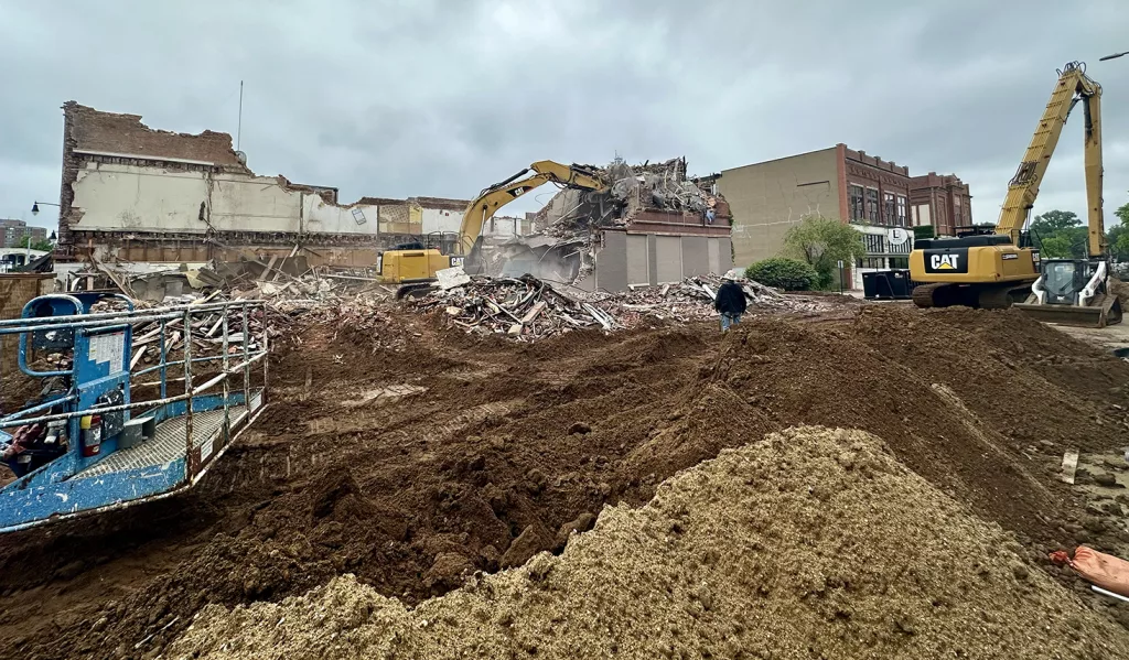 A crew from River City Demolition of Peoria started the demolition process at 149-151 E. Main Street at 8:45 a.m. Saturday, June 1, 2024.