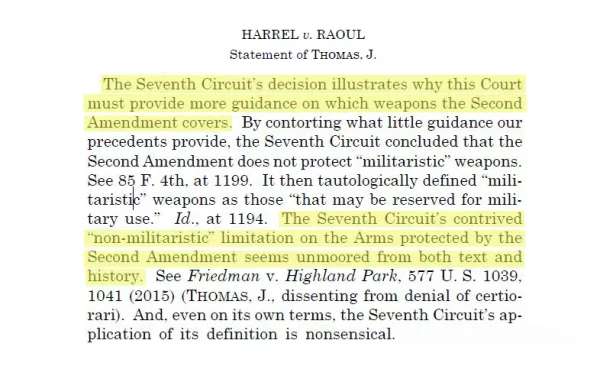 The U.S. Supreme Court declined to hear a challenge to Illinois’ assault weapons ban on Tuesday, but Justice Clarence Thomas said in a separate statement he is hopeful the high court will hear the case once lower courts have rendered final decisions – and he is skeptical that it will withstand constitutional scrutiny. (Highlights added to an excerpt of Thomas’ statement)