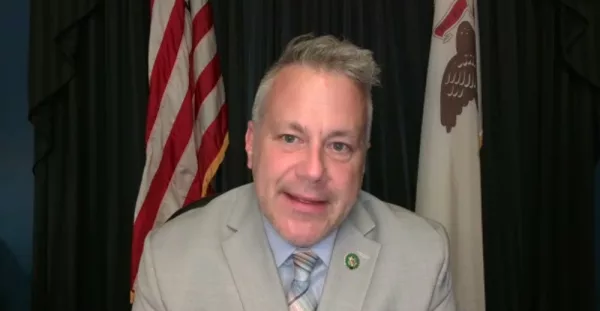 U.S. Rep. Eric Sorensen (D-East Moline) speaks during a news conference on Zoom Thursday, July 11.