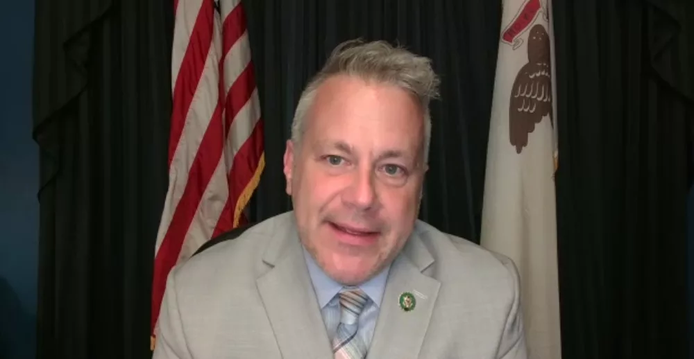 U.S. Rep. Eric Sorensen (D-East Moline) speaks during a news conference on Zoom Thursday, July 11.