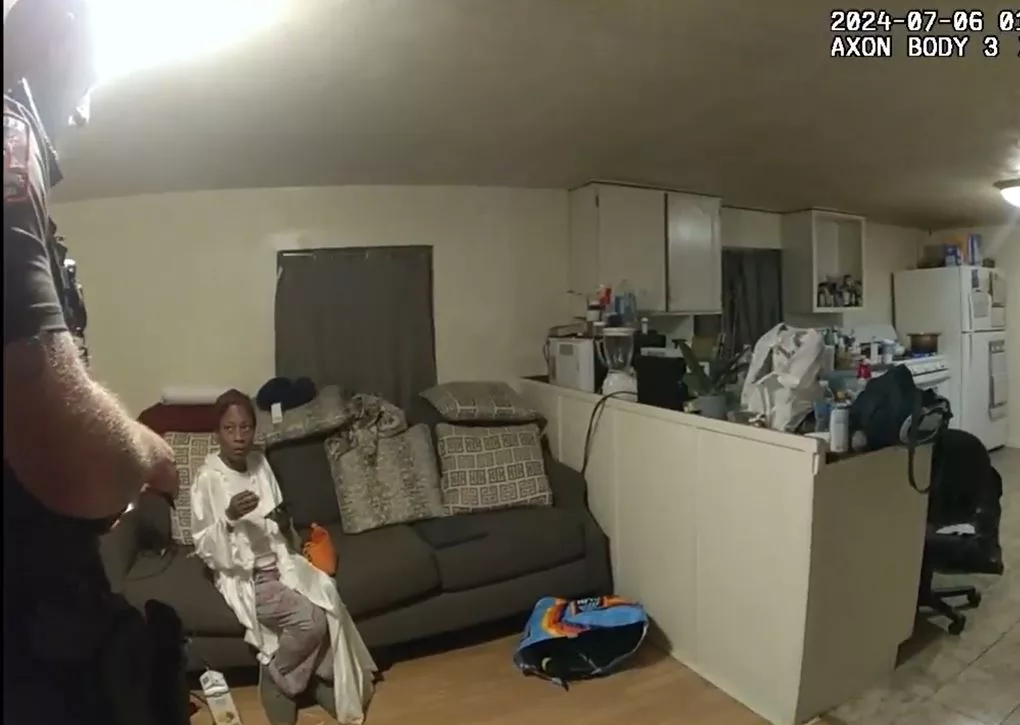 Body camera video from a deputy accompanying deputy Sean Grayson (left) shows Sonya Massey in the final minutes before she was shot and killed. Grayson has been charged with first-degree murder. (Footage from Sangamon County State’s Attorney’s Office)