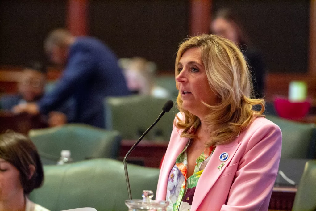 State Rep. Terra Costa Howard, D-Glen Ellyn, is calling for stronger homeschool laws following reporting about the state’s lax oversight. She’s pictured in a file photo on the House floor. (Capitol News Illinois photo by Jerry Nowicki)