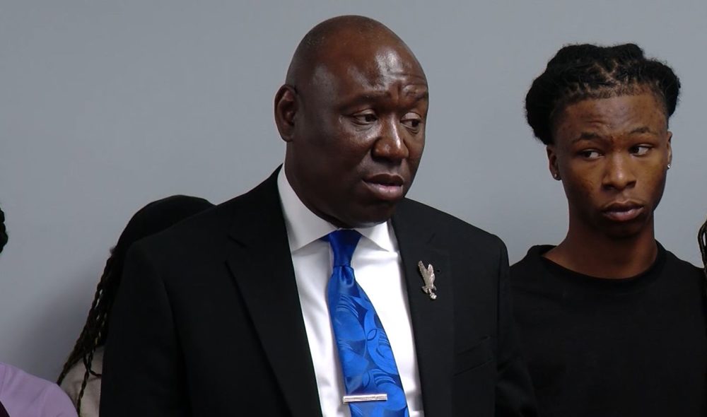 Attorney Benjamin Crump, the renowned civil rights lawyer who is representing the family of Sonya Massey, speaks at a news conference Tuesday alongside Massey’s son, Malachi Hill Massey. (Capitol News Illinois photo by Andrew Campbell)