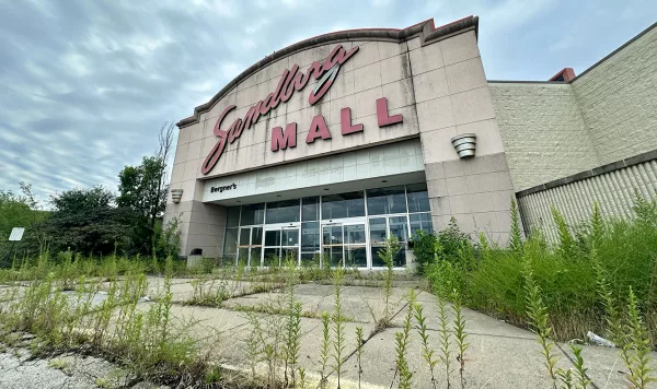 The main entrance to the former Sandburg Mall in Galesburg on Aug. 13, 2024.