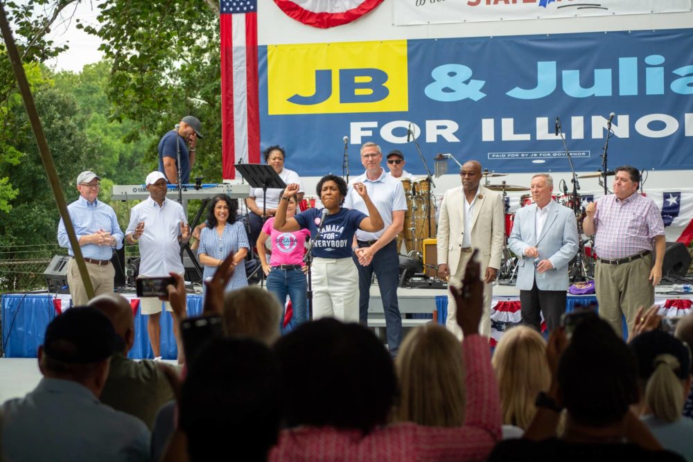 Lt. Gov. Juliana Stratton fires up the crowd at Governor’s Day at the Illinois State Fair. (Capitol News Illinois photo by Jerry Nowicki)
