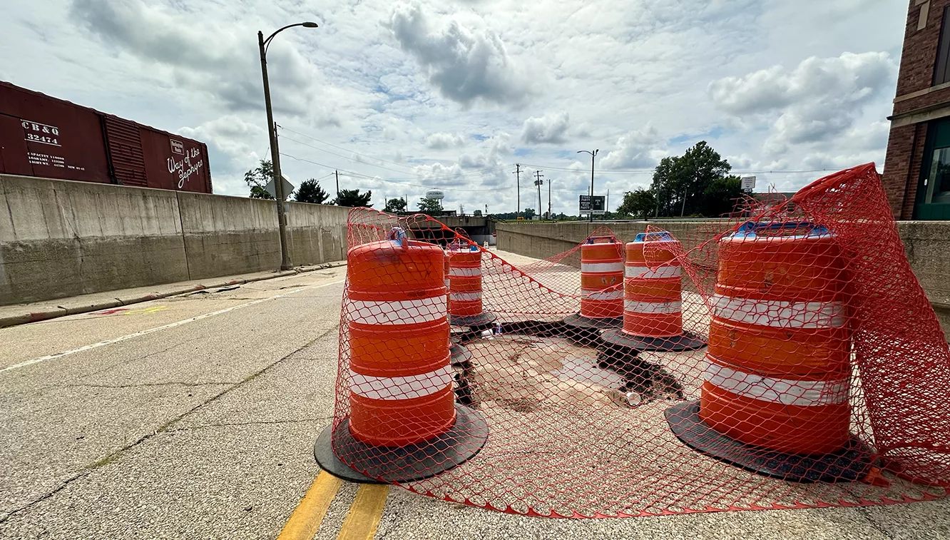 The South Seminary Street approach to eastbound East South Street has been closed to traffic since July 10, 2024, due to a water main break.