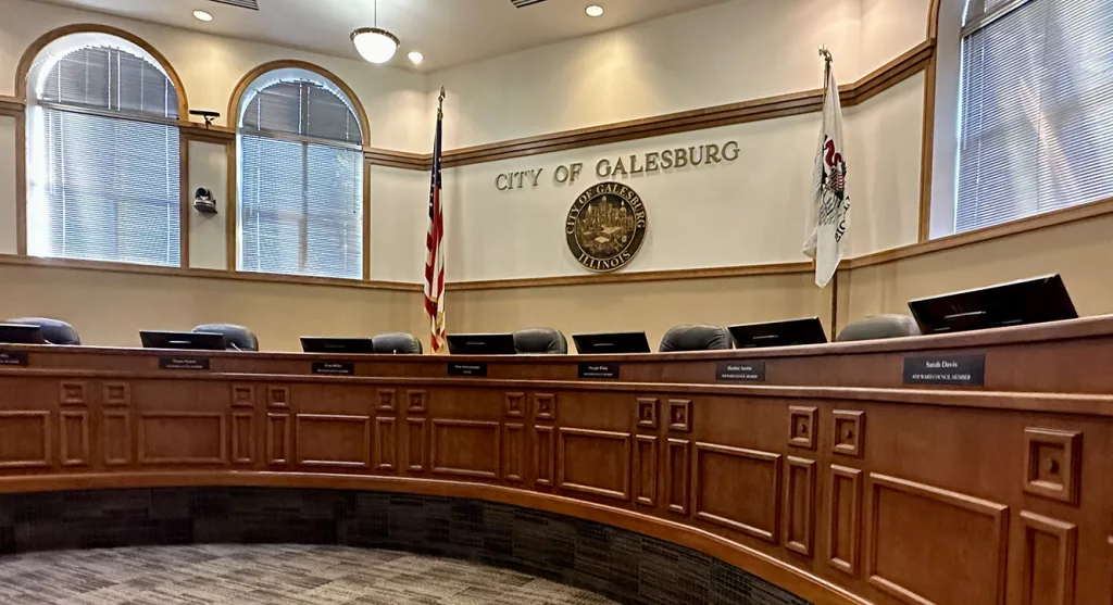 City Council Chambers at Galesburg City Hall.