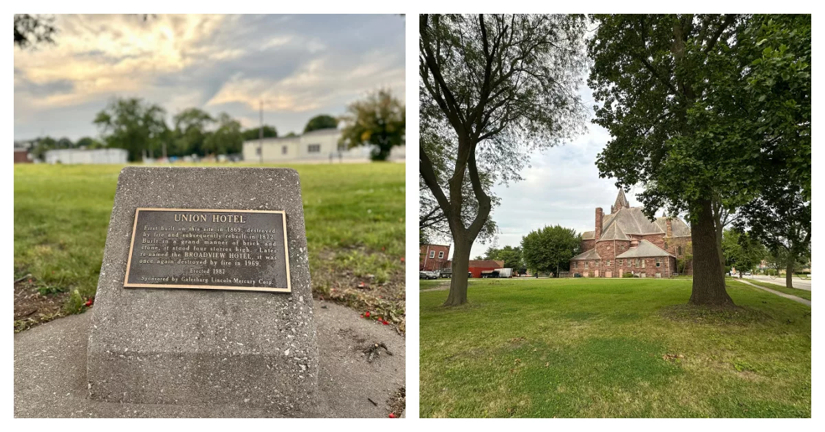 Sites of the former Broadview Hotel, left, and Harrington Home.