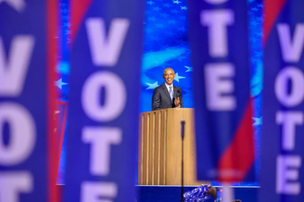 President Barack Obama delivers the keynote address Tuesday night at the Democratic National Convention. (Capitol News Illinois photo by Andrew Adams)