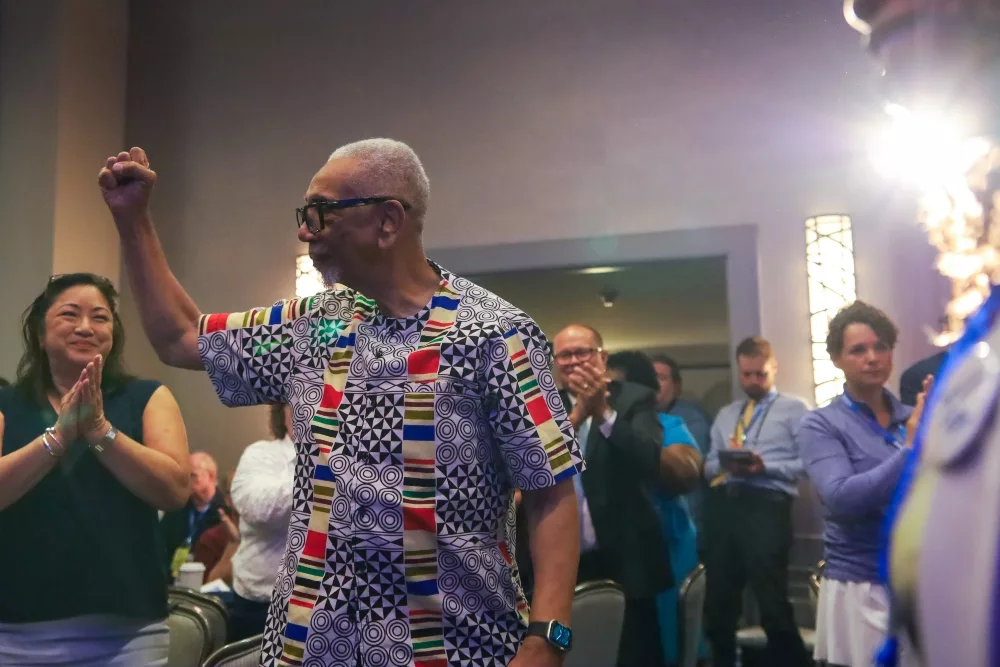 U.S. Rep. Bobby Rush, D-Chicago, appears at an Illinois delegation breakfast during the Democratic National Convention in Chicago last week. Rush was the Illinois chair for Kamala Harris’ run for president in 2019. (Capitol News Illinois photo by Andrew Adams)