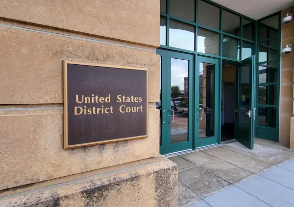 The federal district courthouse in East St. Louis is pictured. A case challenging Illinois’ assault weapons ban continued there on Tuesday. (Capitol News Illinois photo by Peter Hancock)