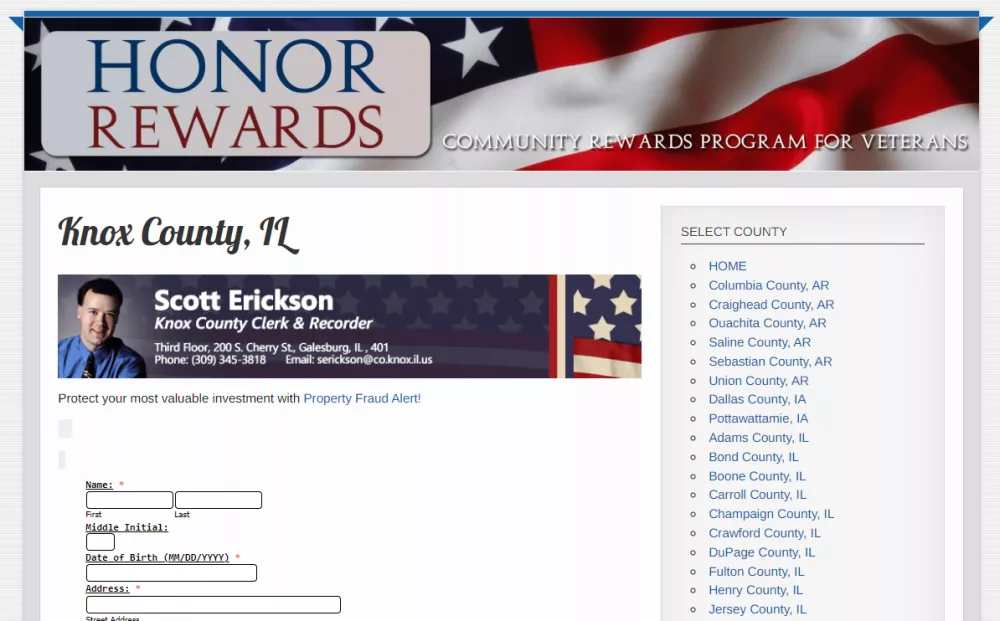 A screenshot of the Knox County "Honor Rewards" website.