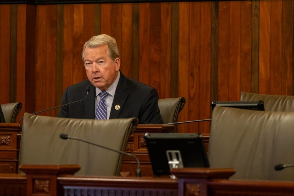 Sen. Don DeWitte, R-St. Charles, speaks at a Senate Transportation Committee hearing. DeWitte is the Republican spokesperson for the committee. (Capitol News Illinois photo by Andrew Adams)