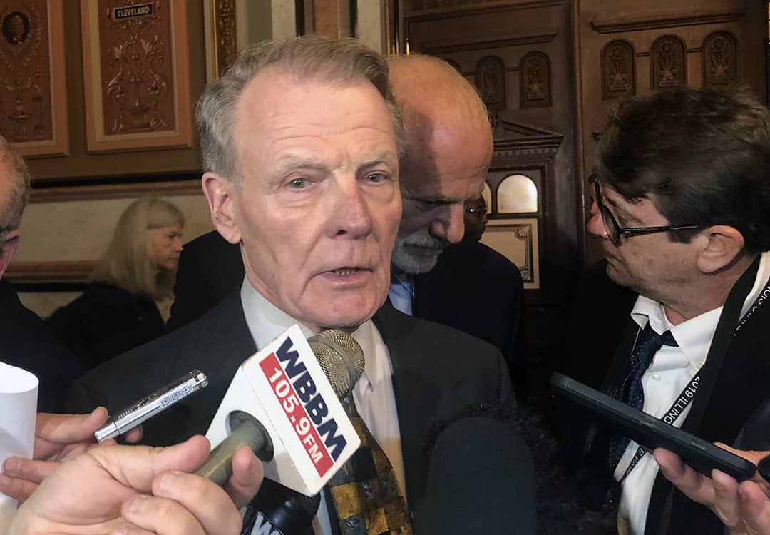 In a rare media availability with reporters in October 2019, then-Illinois House Speaker Michael Madigan denies being a target of a growing federal investigation into corruption. (Capitol News Illinois photo by Hannah Meisel)