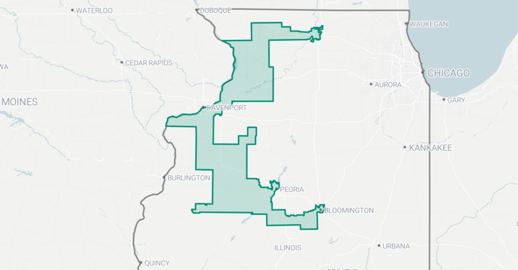 Illinois’ 17th Congressional District. (Capitol News Illinois illustration, Created with Datawrapper, base map copyright OpenStreetMap.)