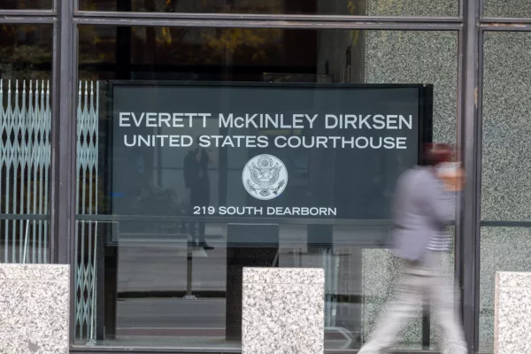 The Dirksen Federal Courthouse in Chicago, where former Illinois House Speaker Michael Madigan and longtime Statehouse lobbyist and advisor to the speaker Mike McClain face a bribery and racketeering trial.