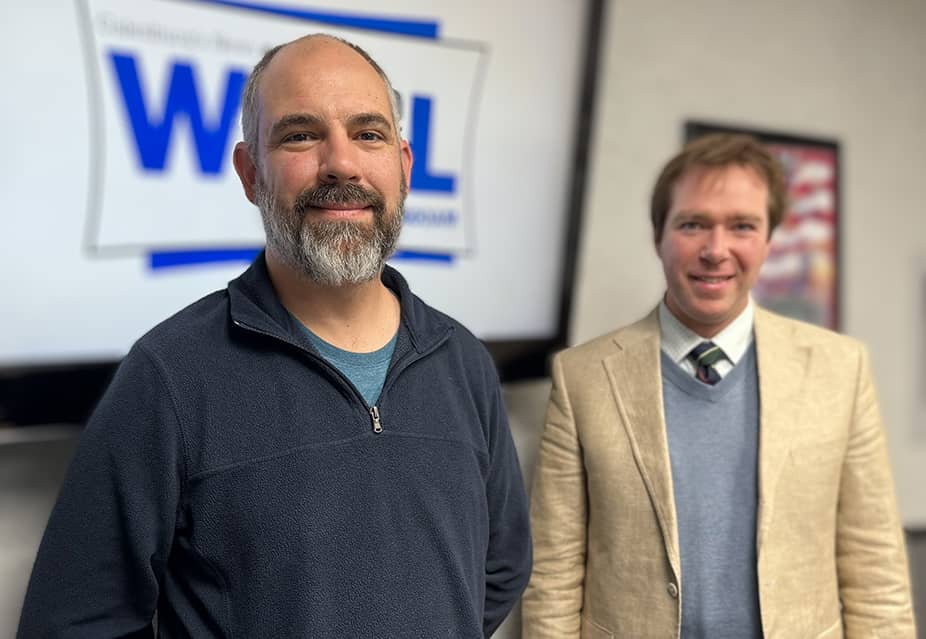 L-R: Andy Crawford managing director of music performance programs, and Bram Wayman, director of Choral Activities and assistant professor of music, both at Knox College.