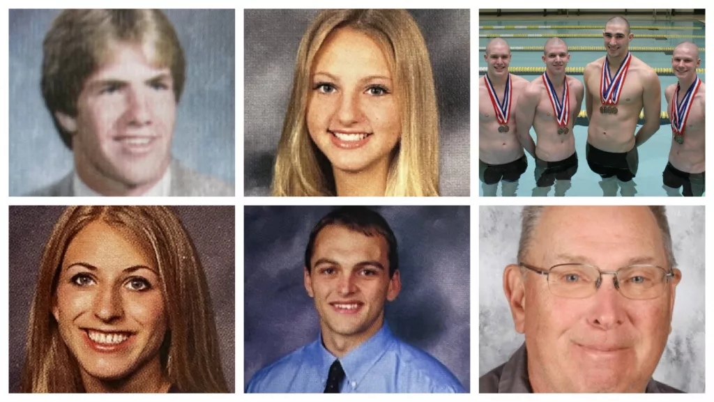 The Galesburg Athletic Hall of Fame Class of 2024 will be inducted on Nov. 30, 2024. Top row, from left, are: Todd Peterson, Shannon Stacey and the boys swimming relay team of David Anderson, Ian Boydstun, Devon Boydstun and Chris Gordon. In the bottom row, from left, are: Amanda Gunther, Grant Gibson and Mike Westfall.