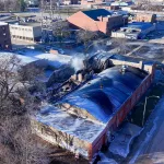 galesburg-fire-cherry-2: Galesburg Firefighters responded to a structure fire at 179 N. Cherry St. at approximately 3:18 a.m. Thursday. Upon arrival, heavy flames could be seen at the structure. (Drone photo Kyle Martin)