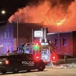 cherry-st-fire-12524: Galesburg Firefighters responded to a structure fire at 179 N. Cherry St. at approximately 3:18 a.m. Thursday. Upon arrival, heavy flames could be seen at the structure. (Photo courtesy Kelly Marfell)