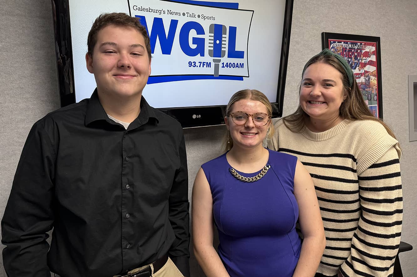 From left, students Camden Cox and Serenity Glahn, along with advisor Abby Colvin of the Knox County CEO Program.