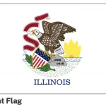 Current flag: The first official flag of Illinois was adopted in 1915, almost 100 years after Illinois became a state in 1818. Lucy Derwent of the Rockford Daughters of the American Revolution chapter placed the Great Seal on a plain white background. In 1969 the word “Illinois” was added to the bottom of the flag, becoming the flag that is recognized today.