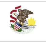 896: Relationship to Illinois: My late wife Maureen Thomas (1952-2023) was born and raised in Oak Park, Illinois.

Explain the meaning behind your flag: The idea of mine is simply an embellishment to the existing flag (helps to save money on an entire new design). Placing red and blue vertical bars on each end (with a narrow white stripe in between the colors) eliminates the ‘seal-on-bedsheet’ look. Not overly imaginative, but practical and economic.
