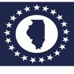 2752: Relationship to Illinois: I have lived in Illinois for my entire life (40 years). I grew up in Naperville and then moved to Chicago where I lived for about 18 years before moving to Des Plaines.

Explain the meaning behind your flag: My flag uses a silhouette design of the state of Illinois as the focal point. I always felt Illinois had a distinct outline. 21 stars circle the state to symbolize it being the 21st state to enter the Union. Additionally, I used the circular design to symbolize Illinois being a kind of center of the country, whether it is geographically or from Chicago serving as a hub for train and air traffic. Finally, the blue edges represent the Mississippi River and Lake Michigan which flank the state.
