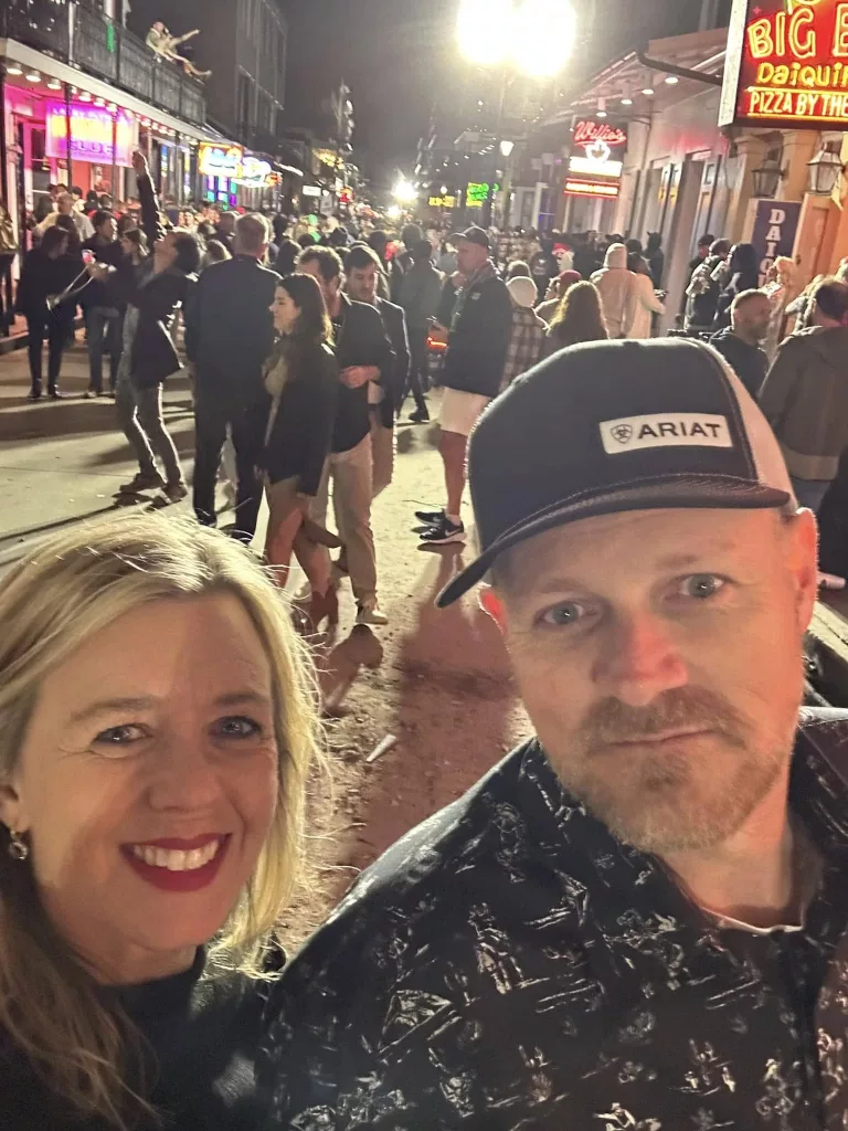 Galesburg natives Kristi and David Martinson in New Orleans on New Year's Eve 2024.