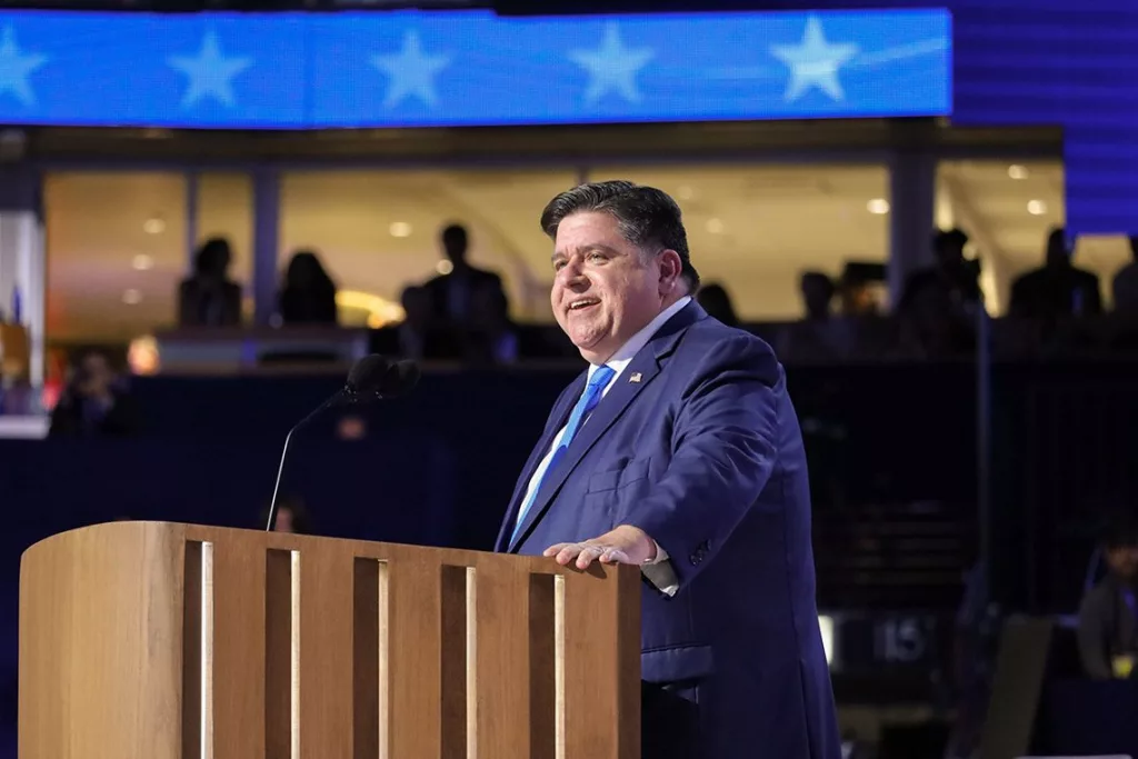 Illinois Gov. JB Pritzker speaks at the Democratic National Convention in Chicago on Aug. 21, 2024. Pritzker was considered as former Vice President Kamala Harris’ running mate but wasn’t selected. The speech allowed Pritzker to introduce himself to a national audience.