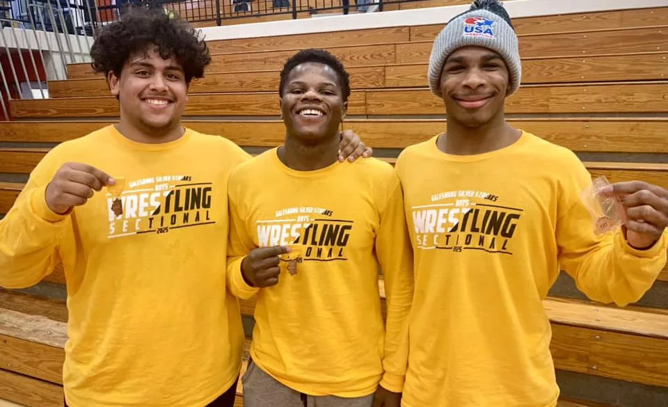 From left, Galesburg state qualifiers Larry Randolph, Anthony Makwala and Josiah Carter.