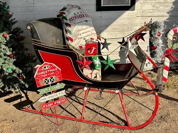 Image of black and red sleigh made for photos.