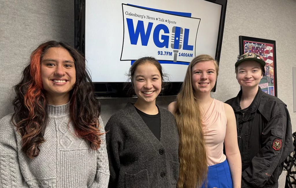 Student representatives from Knox College joined Galesburg's Morning News to talk about Rep Term. From left are: Kamana’okekai Lattig, Mei Zuch, Hazel Caroll and Scott Andersen.