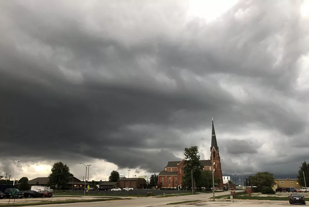 Storm with Corpus Christi Church in Galesburg