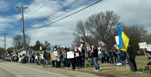 More than 200 people gathered Sunday on East Main Street in Galesburg for what organizers called a rally for democracy.