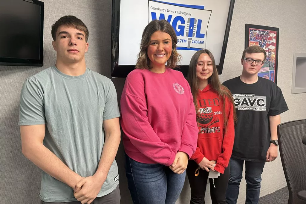 From left, GAVC students Don Patrick of Galesburg, Addison Courtright of ROWVA, Ava Howerton of United and Caleb Strange of Monmouth-Roseville.