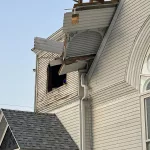 gerlaw-4: A storm that packed winds between 60 and 80 mph ripped off the steeple of the historic Gerlaw Christian Church on Friday, March 14, 2025. (Photo courtesy Gerlaw Christian Church)