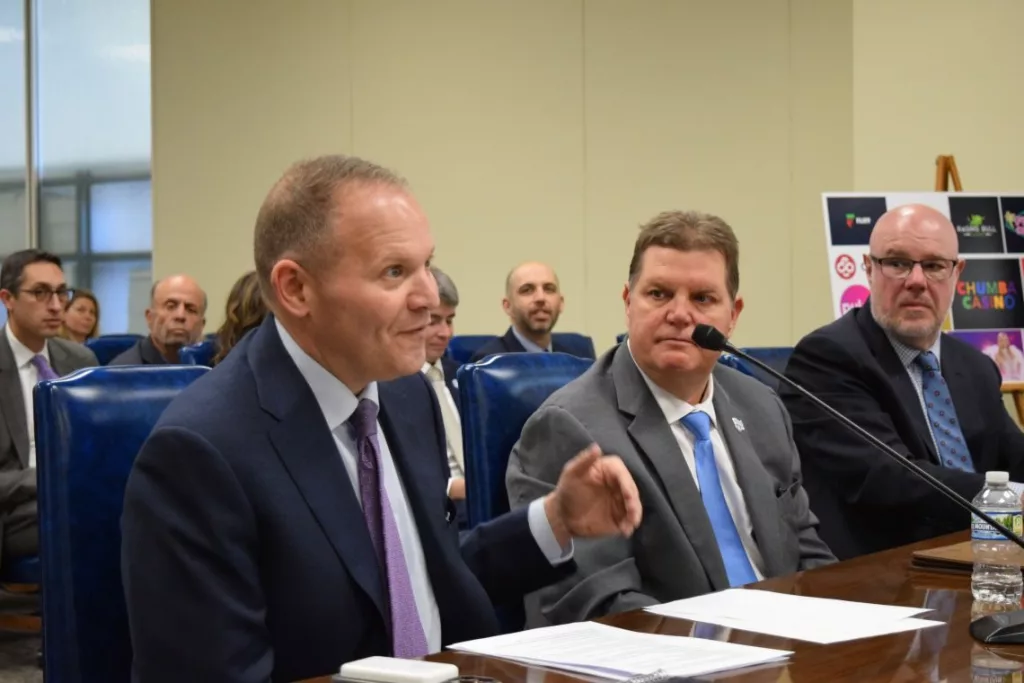 Jeremy Kudon, president of the Sports Betting Alliance, testifies in front of the Illinois House Gaming Committee in Springfield this week in favor of legalizing internet gambling, also known as iGaming. Sportsbooks like FanDuel and DraftKings are eager to expand their nascent iGaming business into more states and claim Illinois could see a revenue windfall from the industry. But opposition is stiff. (Capitol News Illinois photo by Jade Aubrey)