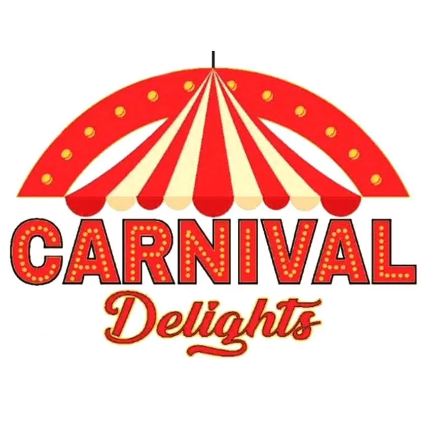 Red text reading Carnival Delights, with a red and pale yellow Big Top tent overtop