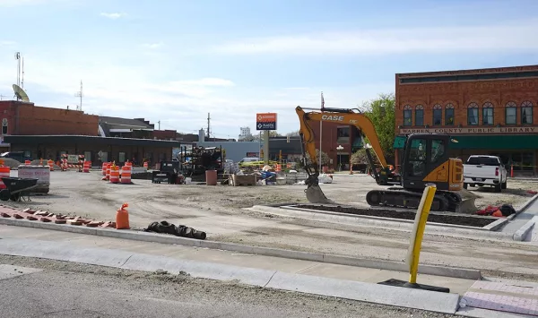 Construction continues on the $3 million Rebuild Illinois grant-funded streetscape beautification project, focusing on the Historic Downtown Square in Monmouth.