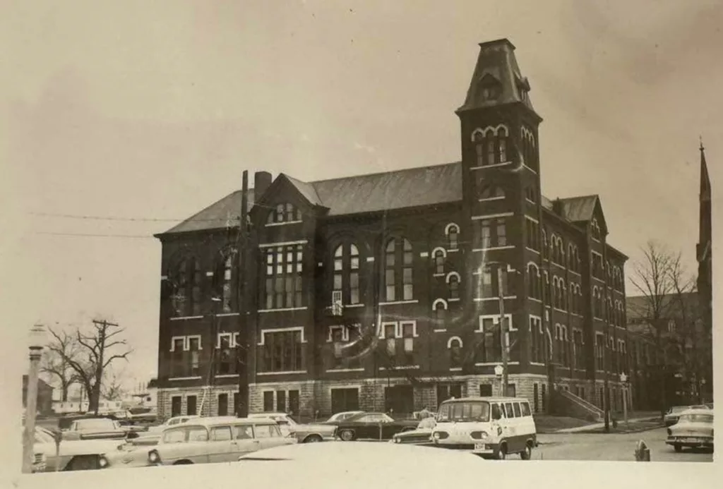 This January 1966 photo shows Corpus Christi High School, located north of Corpus Christi Catholic Church on South Prairie St. in Galesburg.