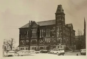 This January 1966 photo shows Corpus Christi High School, located north of Corpus Christi Catholic Church on South Prairie St. in Galesburg.
