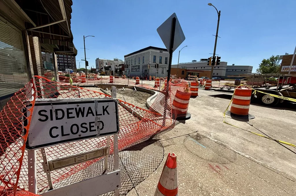 The Simmons Street Streetscape and Parking Lot Improvement Project as seen at the intersection of Prairie and Simmons streets on Tuesday, May 6, 2025.
