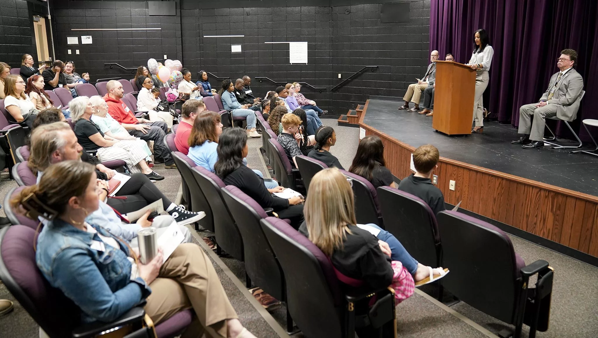 Gale Scholars alum Elvith Santoyo McNaught addresses the audience at the Gale Scholars ceremony Tuesday, May 6 at Galesburg Jr./Sr. High School.