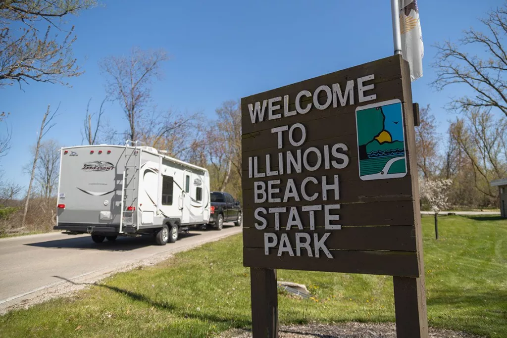 The state spent more than $70 million installing breakwaters at the Illinois State Beach Park near Zion to protect the park’s beaches. (Capitol News Illinois photo by Andrew Adams)