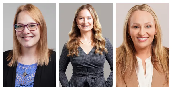 From left: Valerie Hinderliter was chosen as Staff Member of the Year, Jennifer Wright was selected as Faculty of the Year, and Becky Echelberger was named Adjunct Faculty of the Year at Sandburg College.