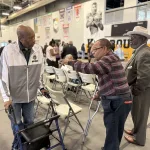 kimbroughs-19: Among those in attendance at the dedication ceremony for the Kimbrough Fieldhouse on Sunday, May 25, 2025, were, from left: Jimmie Carr, Rodney Bunch and Dwight White. (JAY REDFERN/WGIL)