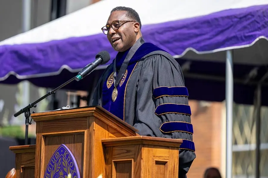 Knox College President C. Andrew McGadney addresses graduates at Knox College Commencement on Sunday, June 8, 2025.