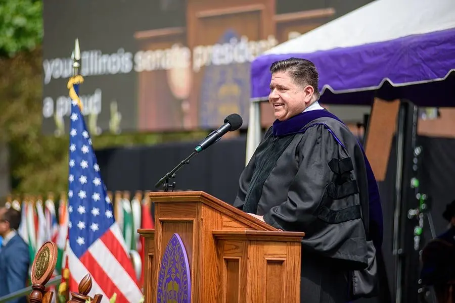 Gov. JB Pritzker delivers the commencement address on Sunday, June 8, 2025, at Knox College.